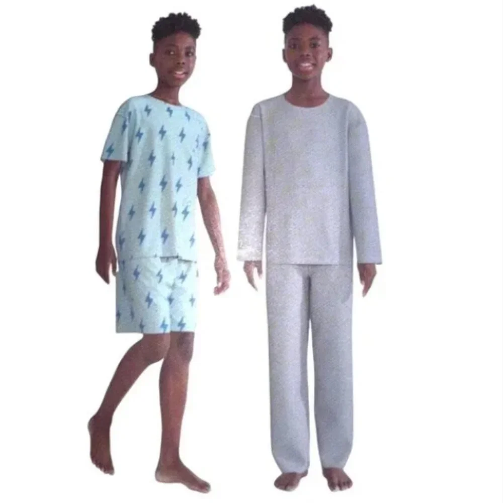 Saint Eve Youth Boy's 4 Piece Thermal Pajamas Blue/Grey Size L